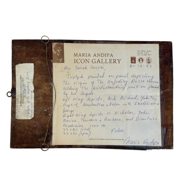 Triptych Russian Icon of Christ & the Virgin of the Unfading Roses, C. 1700's For Sale In Los Angeles - Image 6 of 6