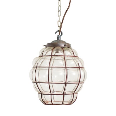 Vintage Murano Style Cage Glass Pendant Light, 1930s For Sale