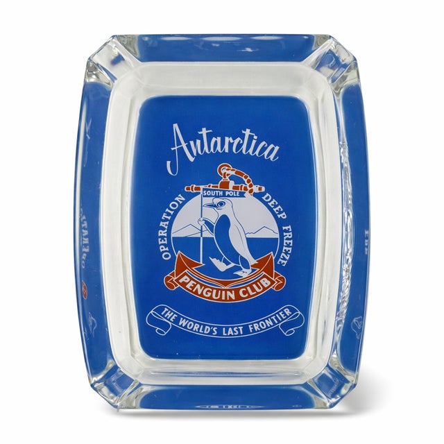 Vintage Antarctica Operation Deep Freeze Penguin Club Glass Ashtray For Sale - Image 9 of 9