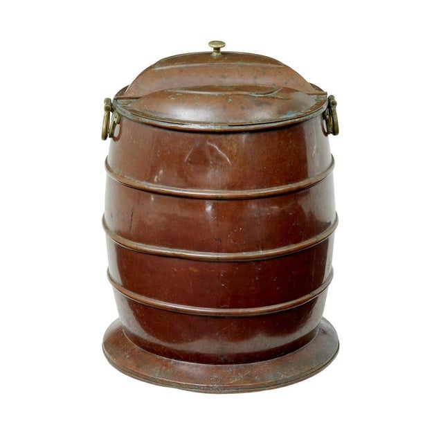 19th century swedish copper and brass water barrel circa 1880. Made in copper and hand-hammered into shape, these vessels...