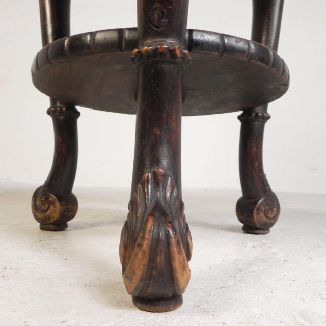 Antique Round Mahogany Side Table with Green Veined Marble Top, 1890s For Sale - Image 14 of 18