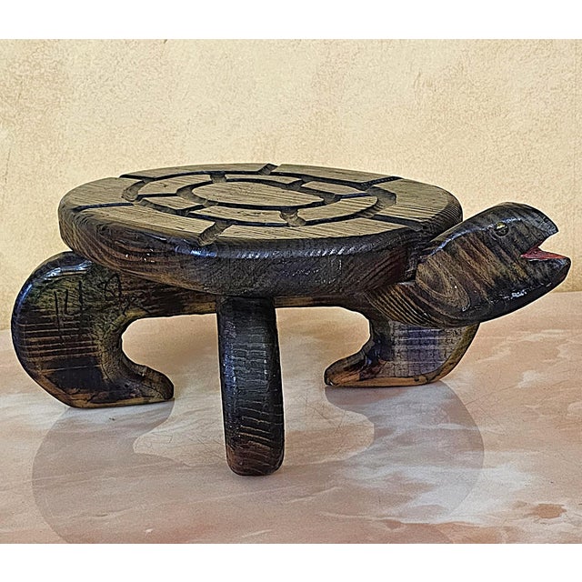 Burnt Umber Vintage Hand-Carved Wooden Turtle Stool by e.b. Lovett For Sale - Image 8 of 18