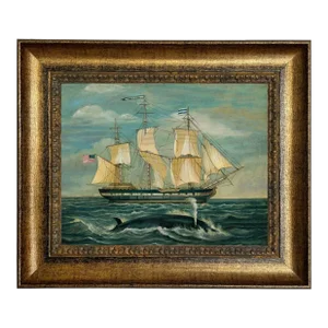 American Whaling Ship With Sperm Whale 11x14" Framed Print on Canvas