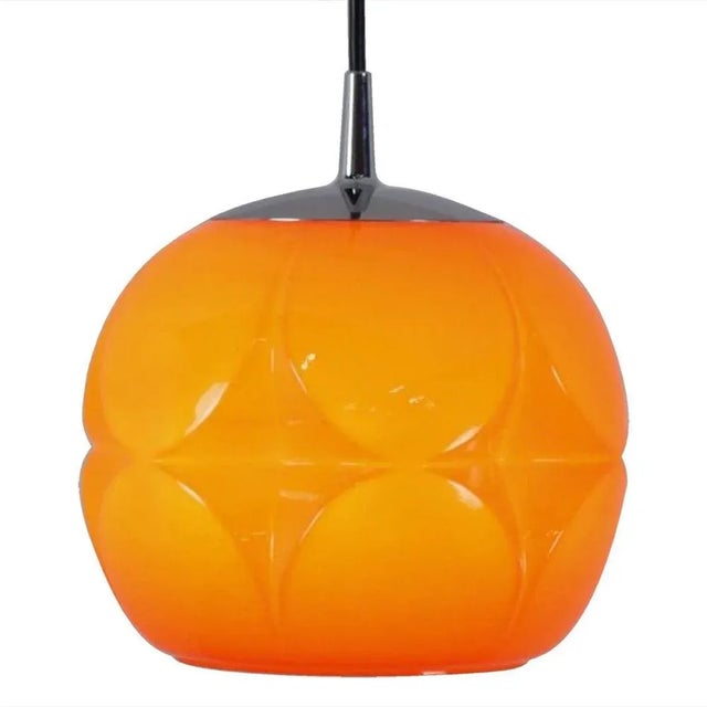 1970s Geometrical Cast Opaque Orange Glass Fixtures from Peill & Putzler, Set of 2 For Sale - Image 5 of 6