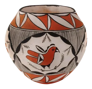 Southwestern Acoma Pueblo Polychrome Olla Parrot Signed Jar