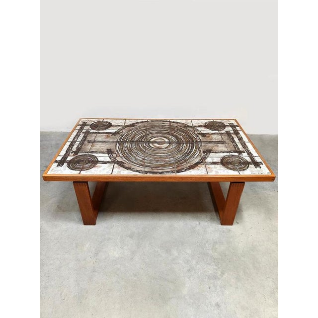 Beige Vintage Danish Teak and Ceramic Coffee Table from Salontafel Keramiek Ox-Art Trioh, 1970s For Sale - Image 8 of 9