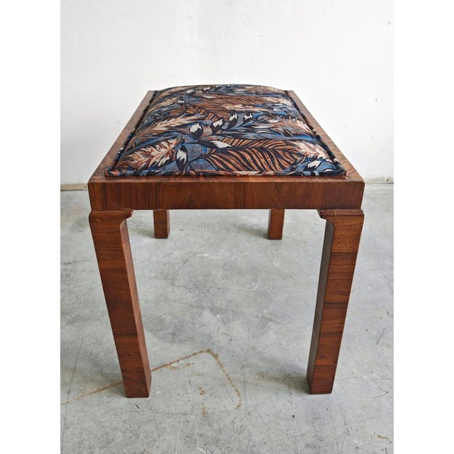 1930s Art Deco Ottoman in Walnut with Floral Plush Upholstery, 1930s For Sale - Image 5 of 12