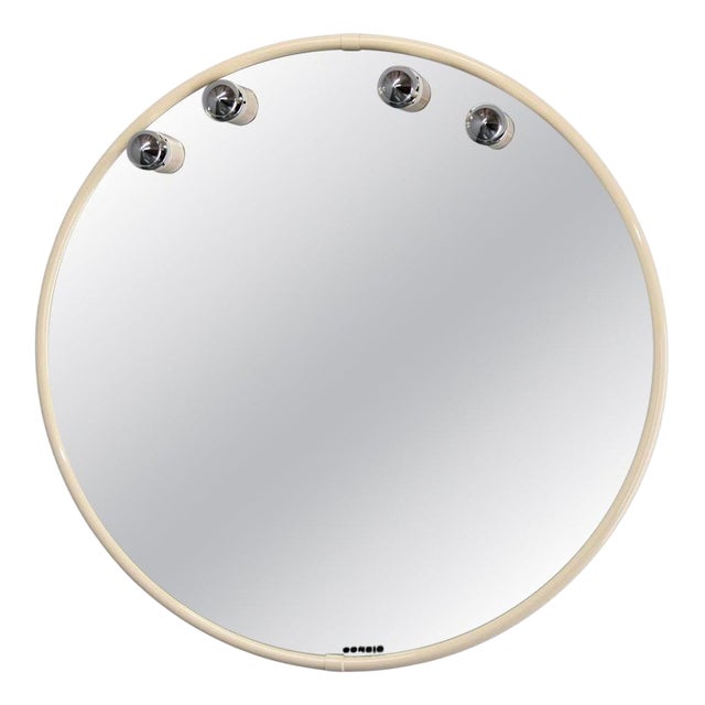 Italian Round Mirror with Integrated Lights from Bongio, 1970s For Sale