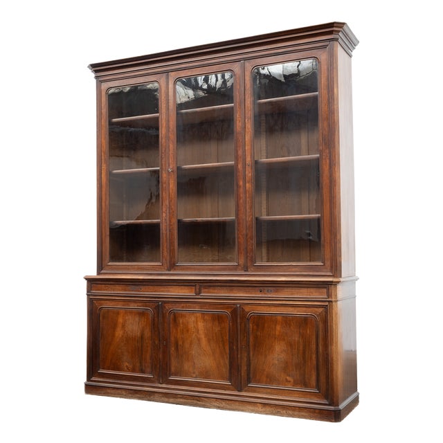 Large 19th Century Walnut Glass-Fronted Bookcase For Sale