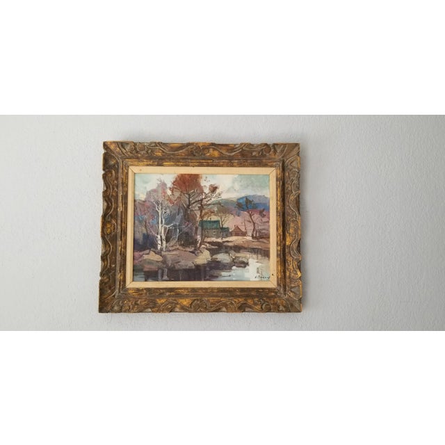 1970s Montreal Artist Guy Duveyre Rural River Landscape Oil on Canvas Painting For Sale - Image 11 of 11