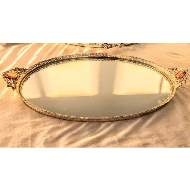 Hollywood Regency Large Vanity Tray With Cupids and Amber Gems in Ormolu For Sale - Image 12 of 12