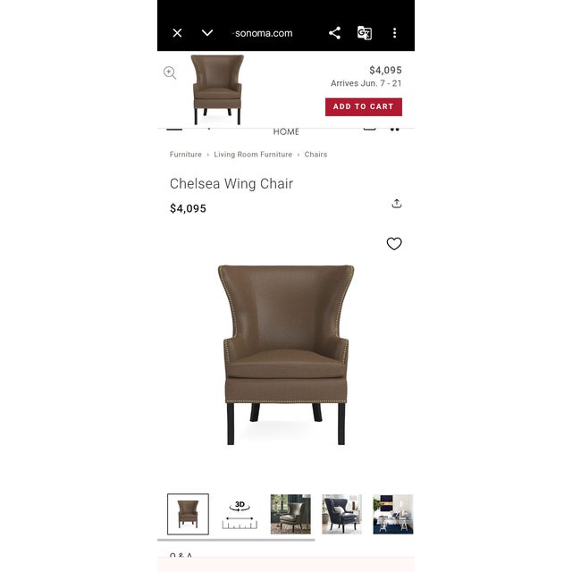 Modern A Pair of Elegant Mid-Century Leather Butterfly Wingback Chairs by Williams-Sonoma. For Sale - Image 3 of 11