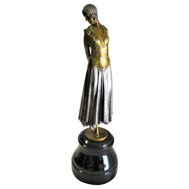 Bronze 1990s Art Deco Sculpture Lady the Book Lady Bronze and Marble For Sale - Image 8 of 18