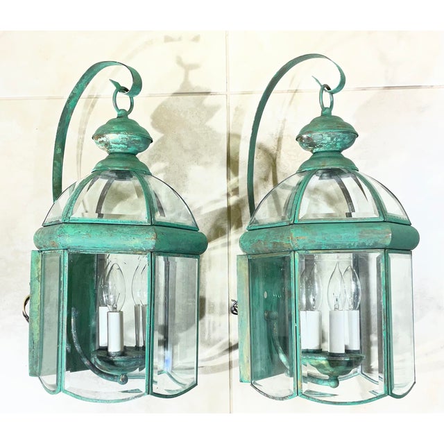 Elegant Pair of Vintage Brass Wall Lanterns - 18”.5 X 9” For Sale - Image 9 of 16