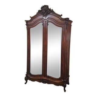 1920's French Mirrored Antique Armoire Tall Louis XV For Sale