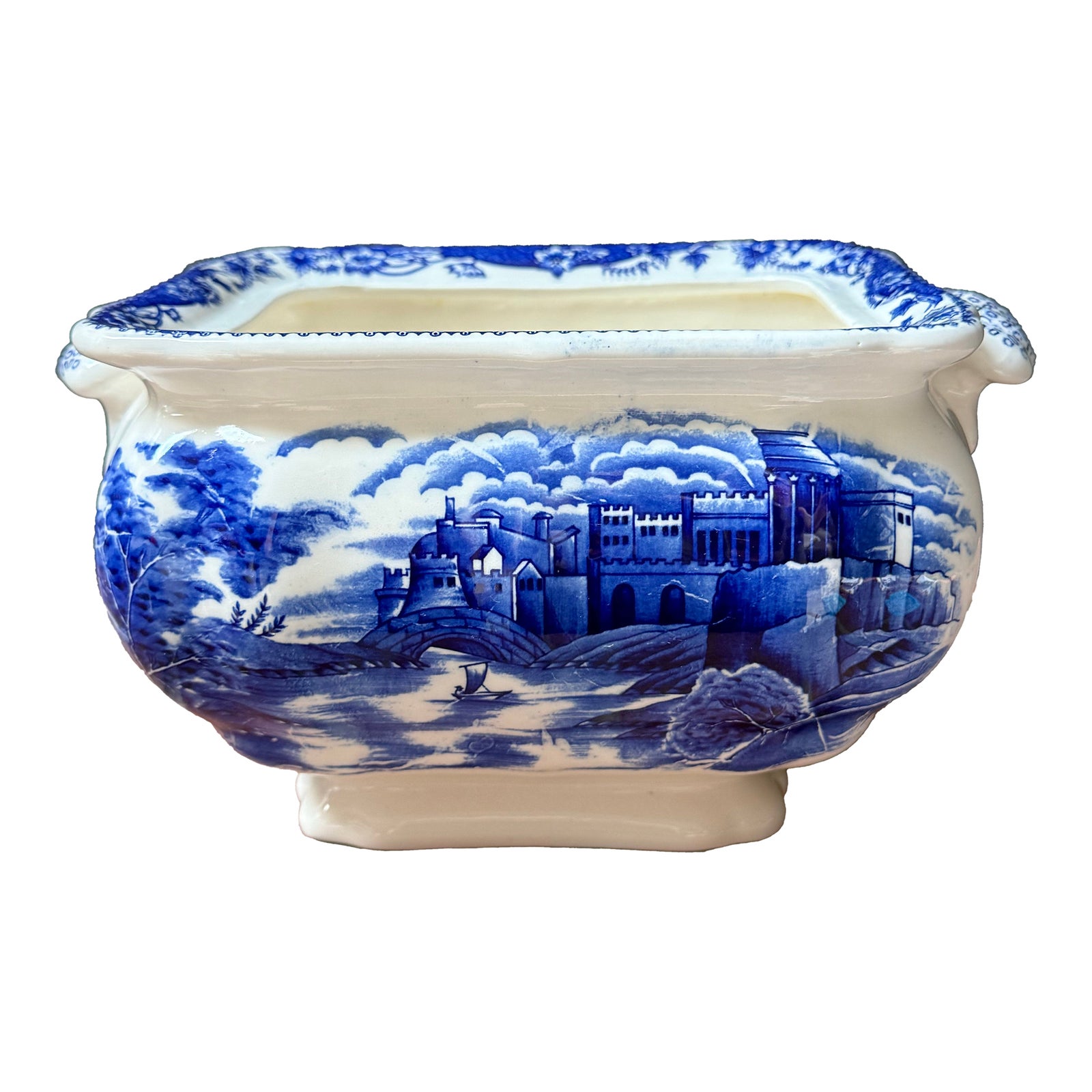 20th Century English Style Blue & White Transferware Cachepot | Chairish