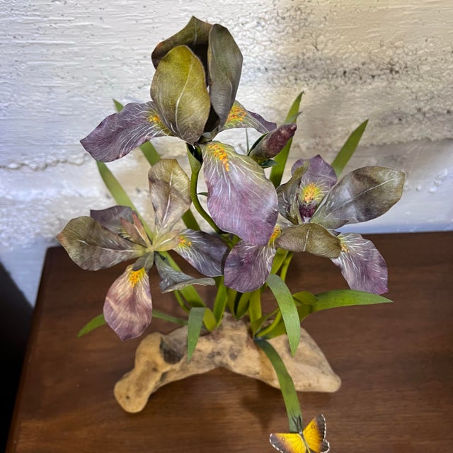 1970s Vintage Charles Allen Metal Iris & Butterfly Sculpture For Sale - Image 4 of 6