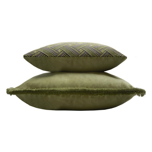 Contemporary Major Collection Cushion in Green Velvet with Fringes from Lo Decor For Sale - Image 3 of 3