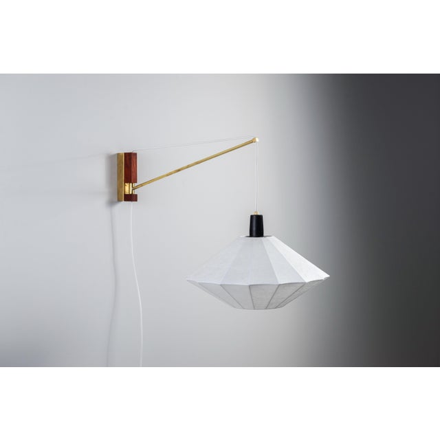 1960s Suspendable Wall Lamp with Brass and Wood Details, 1960s For Sale - Image 5 of 15