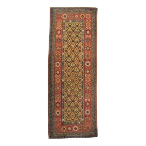 19th Century Yellow and Red Caucasian Talish Rug with Flower Pattern, 1890s