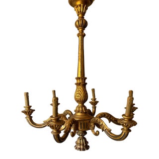 Mid 20th Century Neoclassical Six Light Gilt Wood Chandelier For Sale