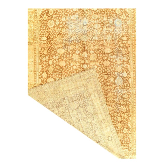 Traditional Light Brown Fine Hand Knotted Antique Shabby Chic Rugs 9'3'' X 12'8'' For Sale - Image 3 of 5