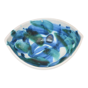 Petite Mid-Century Modern Canoe-Form Ceramic Bowl With Abstract Pattern by Andersen Design