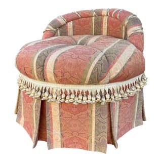 French Style Overstuffed Bedroom Chair or Changing Pouf With Pleated Skirt For Sale