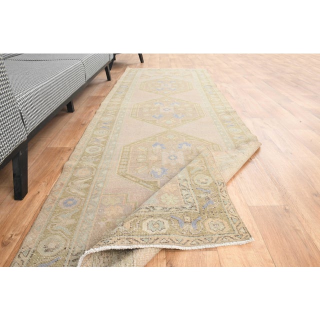 Turkish 1970s Vintage Handmade Wool Cotton Turkish Beige Runner Rug For Sale - Image 3 of 11