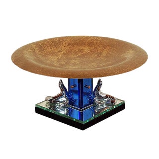 Art Deco Bronze & Tinted Glass Centerpiece from Buschi, 1930s For Sale