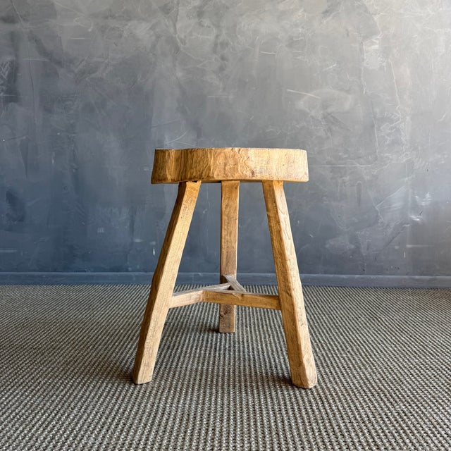 Vintage Elm Wood Chop Block Table #R55 For Sale - Image 4 of 8
