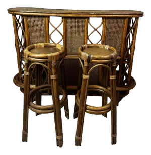 Rattan Bar and Stools, 1960, Set of 3