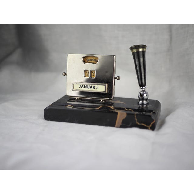 1930s 1930s Bauhaus Perpetual Calendar on Black and Gold Marble With Pencil Case, Jakob Maul For Sale - Image 5 of 11