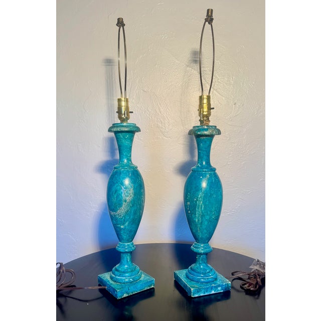 Mid-Century Modern Pair of Mid-Century Italian Turquoise Stone Table Lamps For Sale - Image 3 of 5