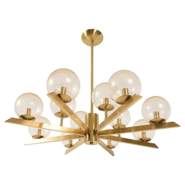 Early 21st Century Brass Sunburst Style Chandelier with Glass Globes For Sale - Image 13 of 13