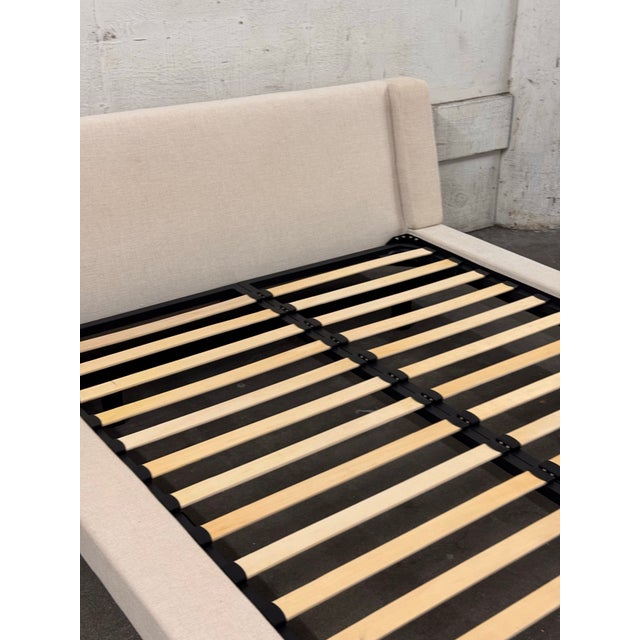 Queen Size Modern Floating Linen-Wrapped Platform Bed Frame For Sale - Image 11 of 12