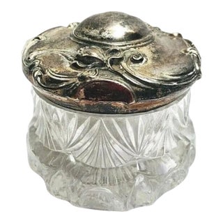 1900s Antique Art Nouveau Vanity Jar Silver Lid For Sale