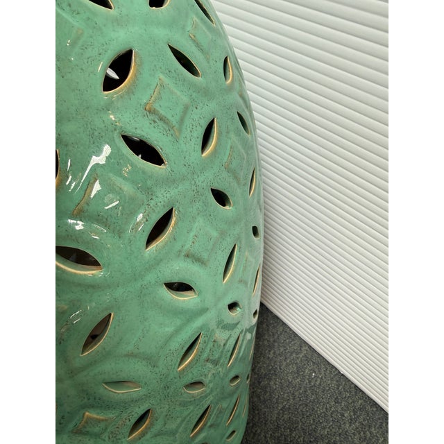 Turquoise Glazed Ceramic Outdoor Garden Stool, Turquoise For Sale - Image 8 of 12