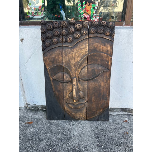 Pair of Antique Carved Wood Plaques With Asian Faces. For Sale In West Palm - Image 6 of 7