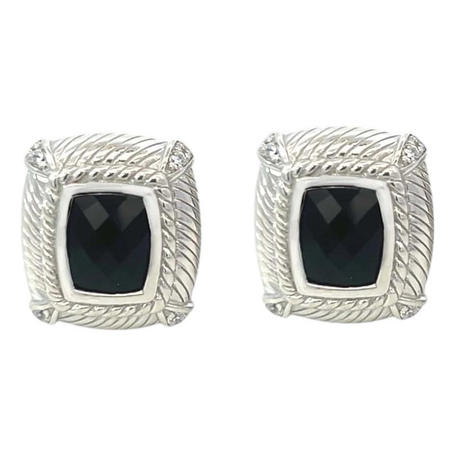 1990s Pair of Judith Ripka Estate Onyx Omega Back Earrings Sterling Silver 14 Grams For Sale