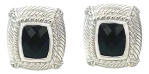 1990s Pair of Judith Ripka Estate Onyx Omega Back Earrings Sterling Silver 14 Grams