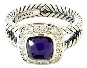 1990s David Yurman Amethyst Black Orquid Diamond Ring Size 7.5 Silver Estate