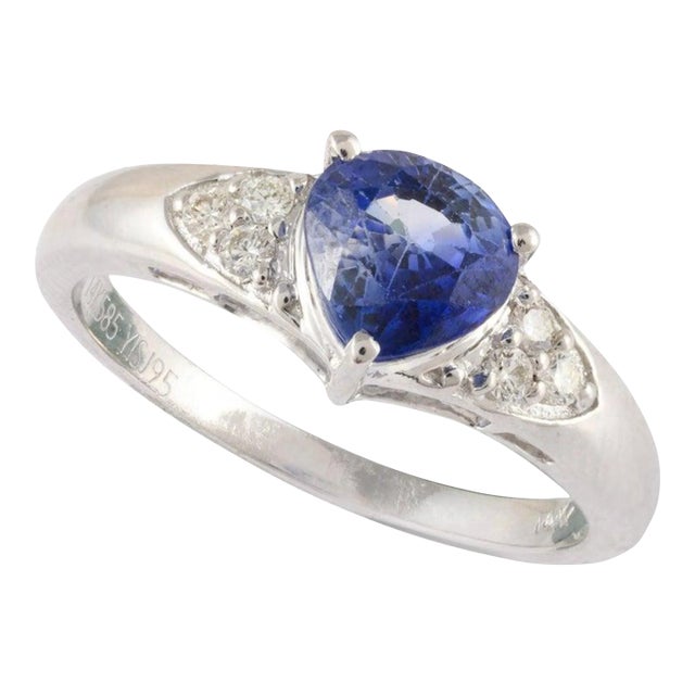 Art Deco Trillion Cut Sapphire Birthstone Engagement Ring With Diamonds Size 7 For Sale - Image 3 of 13