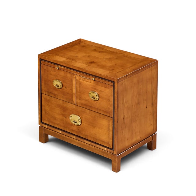 Hickory Manufacturing Mid Century Walnut and Brass Campaign Nightstand For Sale - Image 10 of 11