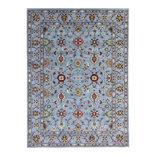 8x10 Blue Hand-Knotted Wool Floral Sky Classic Traditional Modern Carpet Rug For Sale