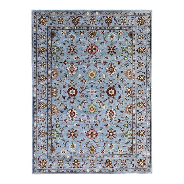 8x10 Blue Hand-Knotted Wool Floral Sky Classic Traditional Modern Carpet Rug For Sale