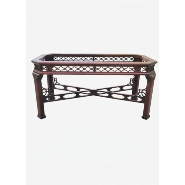 Wood Vintage Chinese Chippendale Fretwork Mahogany Stained Regency Dining Table Base For Sale - Image 7 of 10