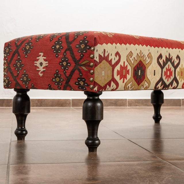 Mid-Century Modern Mid-Century Nomadic Kilim Footstool For Sale - Image 3 of 9