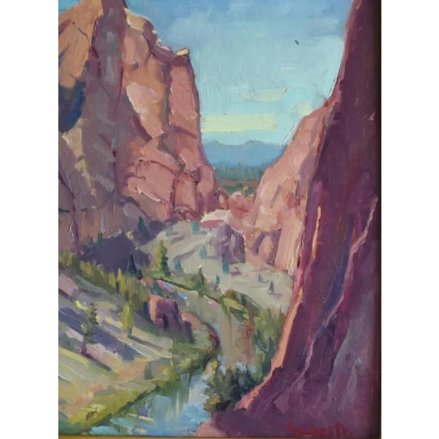 Silvio Silvestri, Listed Artist Canyon Mountains & River Landscape Oil Painting Including Antiqued Gold Frame For Sale - Image 11 of 11