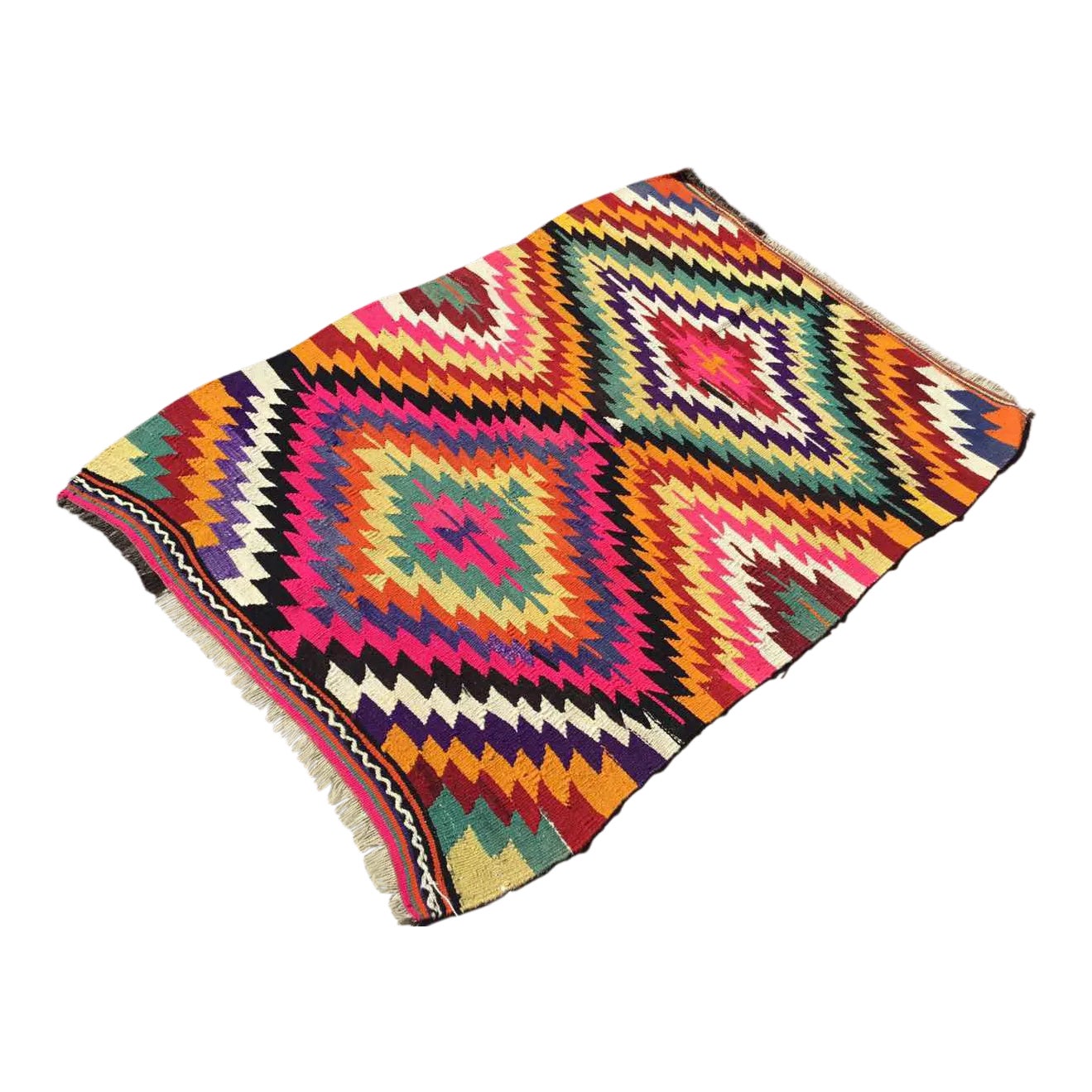 1960s Diamond Pattern Kilim Rug - 38